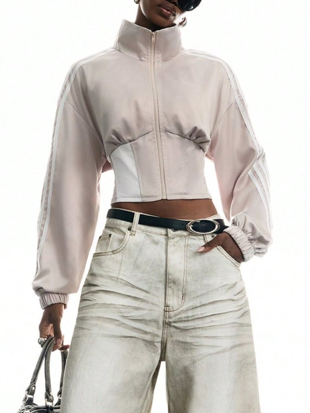 Multicolor Casual Women's Loose Drop Shoulder Zip-Up Crop Jacket